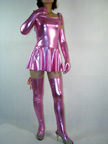 Sexy Pink Halter Pleated Shiny Metallic zentai Dress